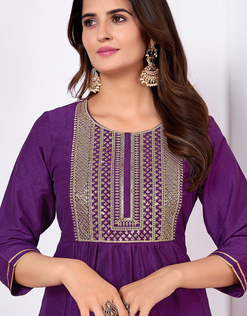 fashionable purple vertical silk designer function wear silk readymade suit collection with purple vertical silk rt8920-184840 Side View